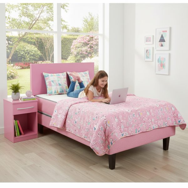 Combo Cama Rosado 1.5 plaza + Set Ranco